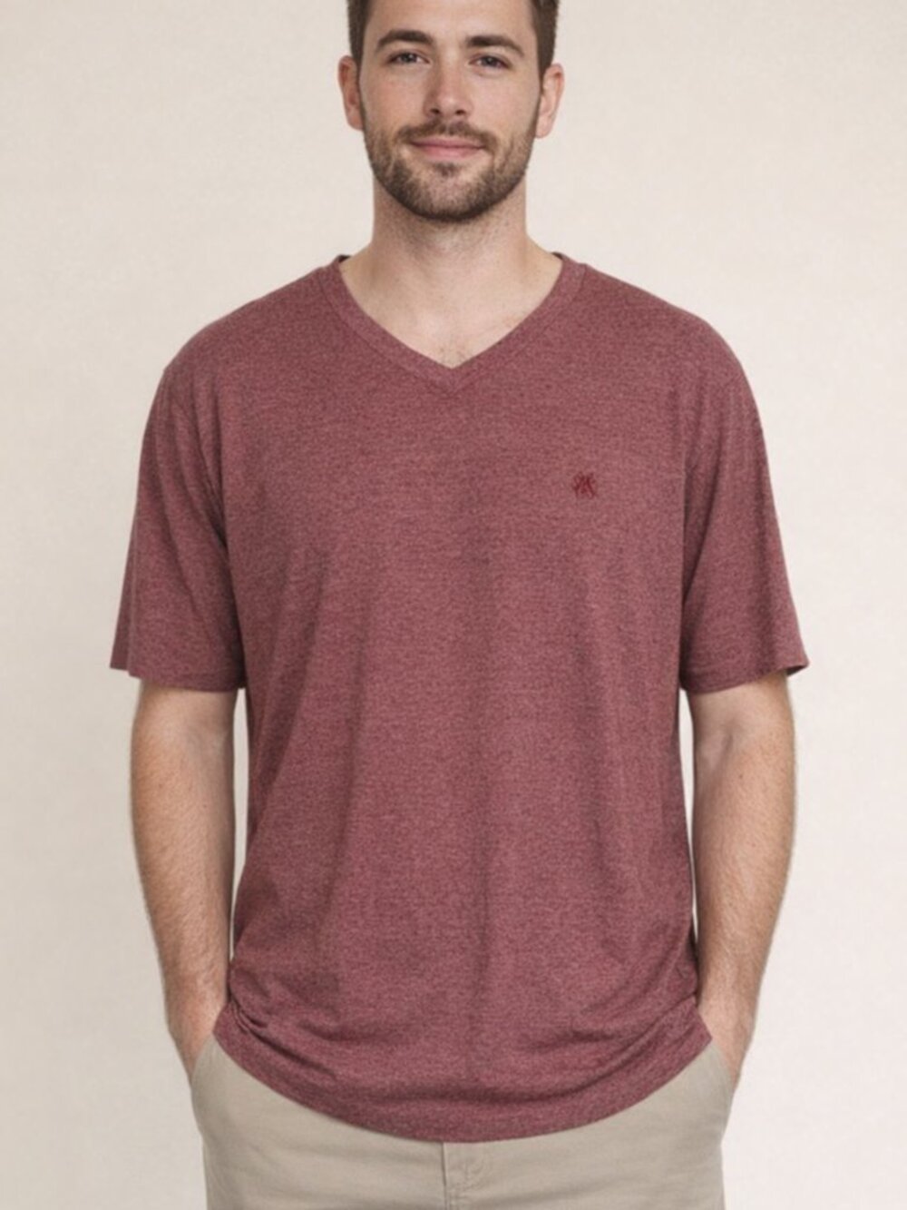 Rugby University Burgundy Mélanget Short Sleeve V-neck Tee  3XL  NWOT